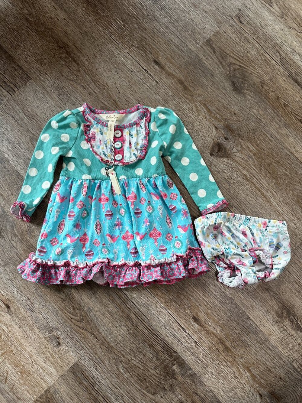 Matilda Jane 3-6 Months Stained Glass Dress Bloomers Long Sleeve Christmas Blue